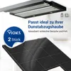 A kitchen exhaust hood with a filter and text overlay describing its features. Produktbild-Vorschau
