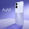 A smartphone is displayed on a white surface with a purple background. Produktbild-Vorschau