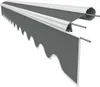 A close-up, angled view of a gray awning fabric with a scalloped edge and white trim, mounted on a white frame with metal support rods. Produktbild-Vorschau