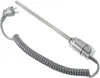 A chrome-plated heating element with a coiled cord and a plug, isolated on a white background. Voir les images du produit
