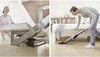 A split image showing a woman cleaning under stairs and a man vacuuming near a bed. Produktbild-Vorschau
