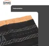 Close-up of a roofing product with a textured wooden edge and a black fabric with white dots and lettering. Produktbild-Vorschau