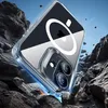 A clear phone case with a magnetic ring is shown falling through rocks against a blue sky. Náhľad obrázku produktu