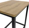 A close-up view of the corner of a bar stool with a wooden-look seat and black metal frame. Produktbild-Vorschau