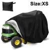 A black cover is shown placed over a green riding lawn mower. A small black storage bag is in the top left corner of the image. Produktbild-Vorschau