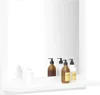 A bathroom shelf with a mirror and several bottles of toiletries. Produktbild-Vorschau
