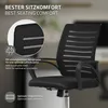 A close-up of a black office chair, highlighting its mesh back and seat upholstery. Produktbild-Vorschau