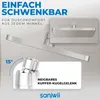 A close-up marketing image of a shower head and its adjustable joint, with text highlighting its features. Produktbild-Vorschau