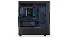 A black computer tower case with internal components visible through a glass side panel. Produktbild-Vorschau