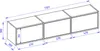 A technical drawing with dimensions of a hanging TV board. Voir les images du produit