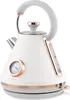 A white electric kettle with rose gold accents and a built-in thermometer. Produktbild-Vorschau