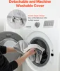 A person is putting a grey fabric item into a washing machine. Produktbild-Vorschau