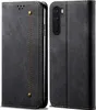 A black flip-style phone case for a OnePlus Nord phone, shown from the front and side. Produktbild-Vorschau
