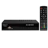 A black DVB-T2 receiver and its remote control are displayed against a white background. Voir les images du produit