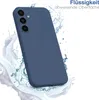 A blue phone case is shown with water splashing around it, suggesting water resistance. Produktbild-Vorschau
