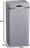 A tall, rectangular, light gray trash can with a retro design is shown against a light gray background. Dimensions are indicated with lines and text. Podgląd zdjęcia produktu