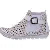 A side view of a white leather ankle boot with decorative cutouts and a buckle. Produktbild-Vorschau