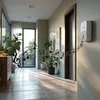 A hallway with plants and a door, with musical notes emanating from a wireless doorbell. Anteprima dell’immagine prodotto