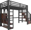 A loft bed with integrated shelving and stairs, shown against a white background. Produktbild-Vorschau