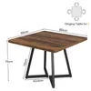 A square dining table with dimensions indicated by measurement lines and text. A small diagram shows four chairs around a square table. Náhled obrázku produktu