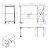 Technical drawings and a 3D perspective view of a folding table with dimensions and construction details. Podgląd zdjęcia produktu