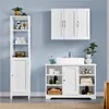 A white bathroom vanity with a sink and storage cabinets, set against a light blue paneled wall. Podgląd zdjęcia produktu