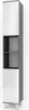 A tall, narrow bathroom cabinet with white high-gloss doors and gray sides, standing on four silver legs. Voir les images du produit