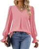 ASKSA Damen Bluse V-Ausschnitt Chiffon Plissee Produktbild-Vorschau 2