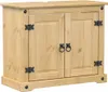 A light brown wooden cabinet with two doors and black metal hardware. Náhled obrázku produktu