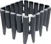 A circular arrangement of dark gray plastic garden edging pieces, resembling wooden palisades, is shown against a white background. Náhľad obrázku produktu