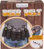 The image shows the packaging for a beer belt that holds six bottles. The packaging has a wooden texture and features text and images of the product in use. Produktbild-Vorschau
