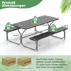 A diagram showing the dimensions and weight capacity of a picnic table and bench set. Anteprima dell’immagine prodotto