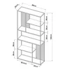 A technical drawing of a black shelving unit with dimensions indicated. Voir les images du produit