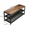 A shoe rack with a wooden top and two metal shelves, with dimensions indicated. Podgląd zdjęcia produktu