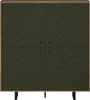 A front view of a dark green cabinet with a textured front and wooden trim. Podgląd zdjęcia produktu