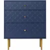 A navy blue chest of drawers with a scalloped pattern and gold handles and legs, shown against a white background. Produktbild-Vorschau
