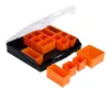 An open black organizer box with multiple orange compartments, some of which are removed and placed in front of the box. Produktbild-Vorschau