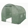 A green polyethylene tunnel greenhouse with a rolled-up door and two windows on the side. Anteprima dell’immagine prodotto