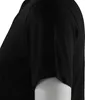 A close-up side view of a black t-shirt sleeve on a mannequin. Produktbild-Vorschau