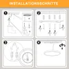 A diagram showing the installation steps for a ceiling light. Voir les images du produit