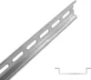 A close-up, angled view of a metal rail with punched holes, set against a white background. Produktbild-Vorschau