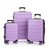 Three suitcases of varying sizes arranged on a white background.