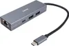 A gray USB-C hub with multiple ports and a black USB-C cable is shown against a white background. Náhľad obrázku produktu