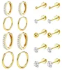 Set di orecchini in oro, 9 paia. Cerchi in acciaio Anteprima dell’immagine prodotto 8