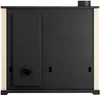 A front view of a beige and black wood-burning stove. Produktbild-Vorschau