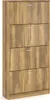 A tall, narrow wooden shoe cabinet with four flip-down doors. Náhľad obrázku produktu