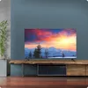 A modern living room with a TV displaying a scenic landscape on a wooden media console. Produktbild-Vorschau