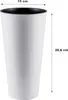 A white cylindrical planter with a black rim, shown with dimensions indicated by measurement lines and text. Náhled obrázku produktu