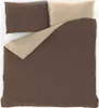 A top-down view of a bed with brown and beige bedding. Produktbild-Vorschau