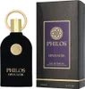 A black perfume bottle and its packaging are displayed side-by-side against a white background. Voir les images du produit
